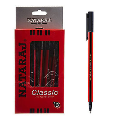 Picture of Natraj Classic Fine Tipped Smooth Ball Pen - Black Colour - Pack of 20 Pc.