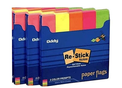 Picture of Oddy Paper Flags (Sticky Notes) : 15 mm X 76 mm X 5 colours(50 X 5 = 200 Sheets)