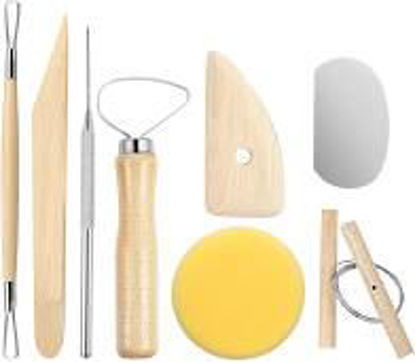 Picture of 8 Pieces Wooden Pottery Sculpting Clay Cleaning Tool Set, Includes Clay Cutting, Carving, Modeling, Trimming Tools, for Beginner Level