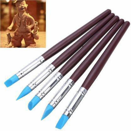 Picture of Silicon Rubber Tip Paint Brushes - Color Shaper Tool (Pack of 5) for Sculpture, Modelling, Mandala, Pottery, Ceramic and Polymer Clay